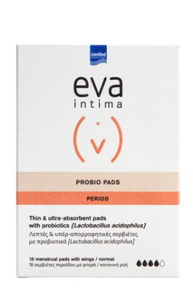 Intermed Eva Intima Probio Pads 18 σερβιέτες - Λεπτές και Υπερ-απορροφητικές Σερβιέτες με Προβιοτικά Lactobacillus Acidophilus