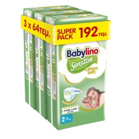Babylino Sensitive Cotton Soft Βρεφική πάνα No2 (3-6 Kg) Super Pack 192τμχ (3X64)
