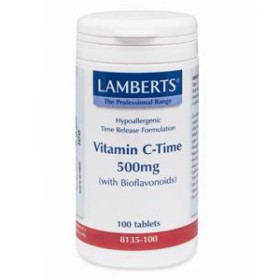 Lamberts Vitamin C 500mg Time Release 100 Ταμπλέτες - Συμπλήρωμα διατροφής Βιταμίνης C Βραδείας Απελευθέρωσης