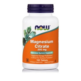 Now Foods Magnesium Citrate 200mg 100 Ταμπλέτες – Συμπλήρωμα διατροφής Κιτρικό Μαγνήσιο