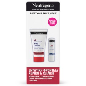 Neutrogena Σετ Κρέμα Χεριών Χωρίς Άρωμα 75ml + Φροντίδα Χειλιών για Ξηρά, Σκασμένα Χείλη