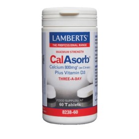 Lamberts CalAsorb Calcium 800mg Plus Vitamin D3 – Στοιχειακό ασβέστιο & Βιταμίνη D3 60 Ταμπλέτες