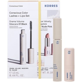Korres Conscious Color Set Drama Volume Μάσκαρα για Μήκος & Όγκο 13ml & True Velvety Κραγιόν 13 Nude Pink 3g