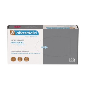 Alfashield Alfa Gloves Latex Medium - Γάντια μη Αποστειρωμένα, Ελαφρώς Πουδραρισμένα 100τμχ