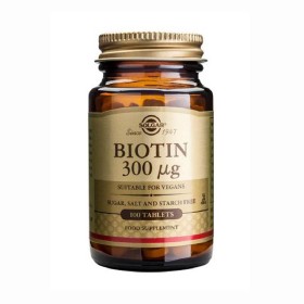 Solgar Biotin 300μg 100 ταμπλέτες - Συμπλήρωμα Διατροφής με Βιοτίνη που Συμβάλλει στην Καλή Υγεία των Μαλλιών & του Δέρματος