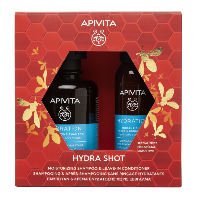 Apivita Hydra Shot Promo Shampoo 250ml & Conditioner 100ml - Σαμπουάν Ενυδάτωσης & Κρεμα Μαλλιών  Ενυδάτωσης Χωρίς Ξέβγαλμα με Υαλουρονικό Οξύ & Αλόη