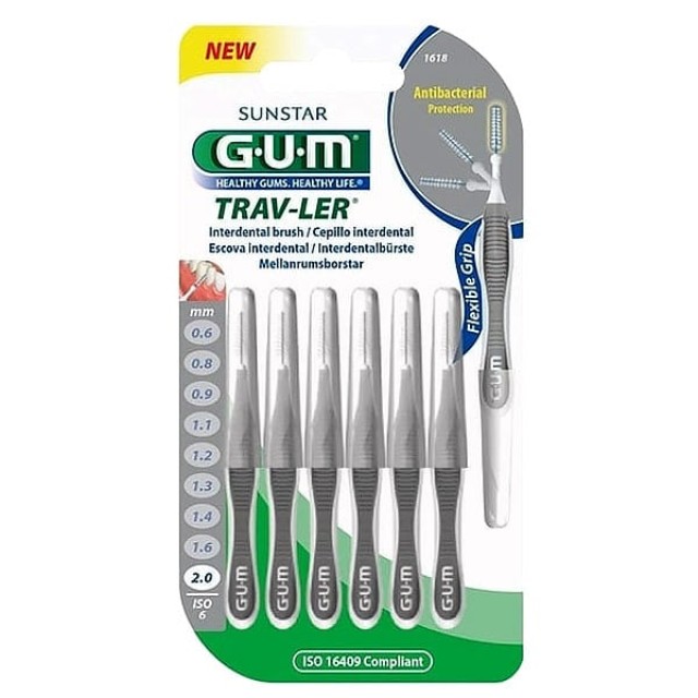 Gum Trav-ler Interdental 1618 Brush 2.0mm Grey 6 τεμάχια - Μεσοδόντια Βουρτσάκια Γκρι