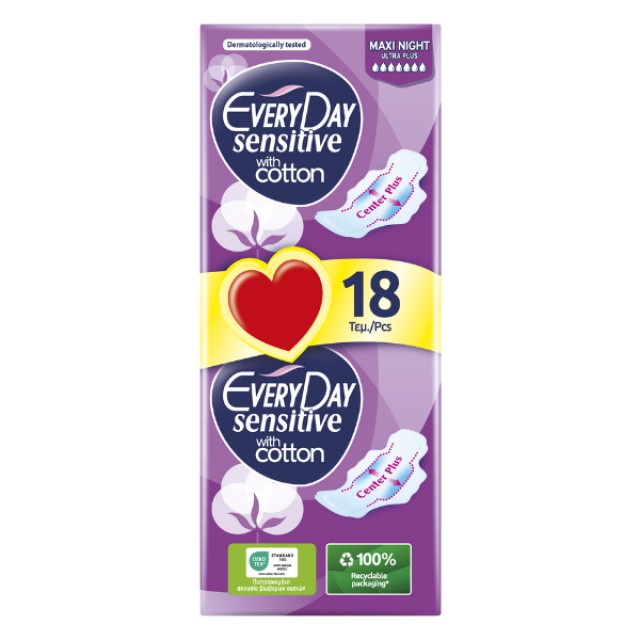 EveryDay Sensitive Maxi Night Ultra Plus Σερβιέτες 18τμχ