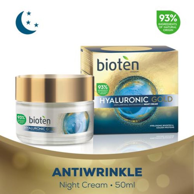 Bioten Night Cream Hyaluron Gold 50ml – Αντιρυτιδική κρέμα νύχτας με Υαλουρονικό Οξύ