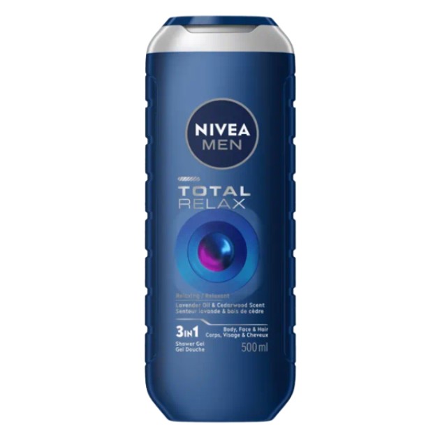 Nivea Men Total Relax Shower Gel 3in1 500ml - Ανδρικό Αφρόλουτρο 3σε1 για Πρόσωπο, Σώμα & Μαλλιά