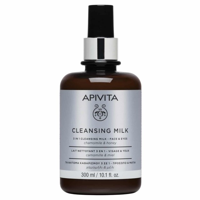 Apivita Cleansing Milk 300ml - Γαλάκτωμα Καθαρισμού 3 σε 1 για Πρόσωπο και Μάτια με Χαμομήλι & Μέλι