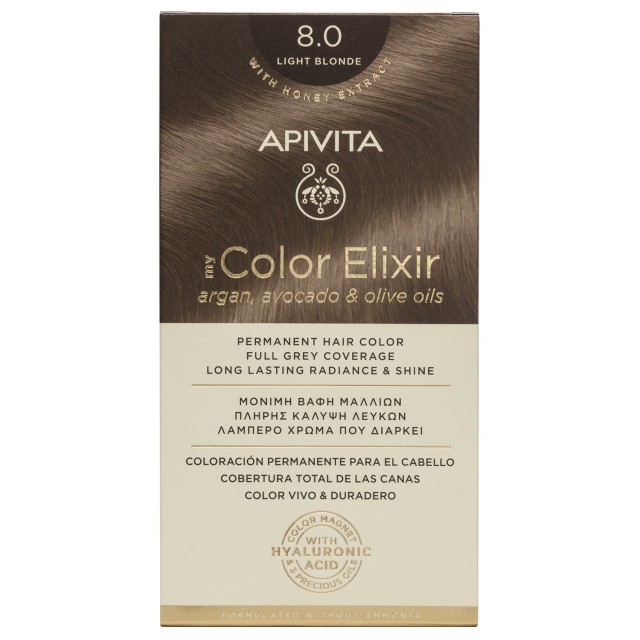 Apivita My Color Elixir – Βαφή μαλλιών χωρίς αμμωνία - 8.0 (Ξανθό ανοιχτό)