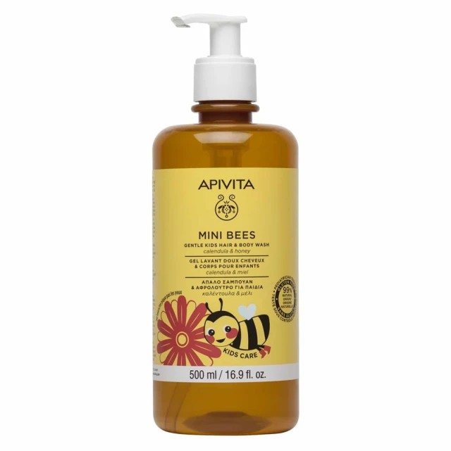 Apivita Mini Bees Gentle Kids Hair & Body Wash 500ml - Παιδικό Αφρόλουτρο & Σαμπουάν με Καλέντουλα