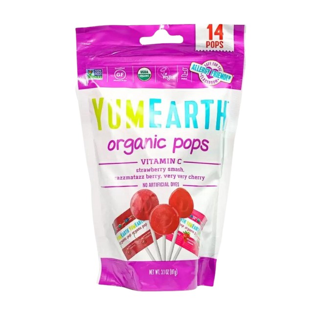 YumEarth Organic Pops 14 τεμάχια x 87g - Γλειφιτζούρια Φρούτων με Βιταμίνη C