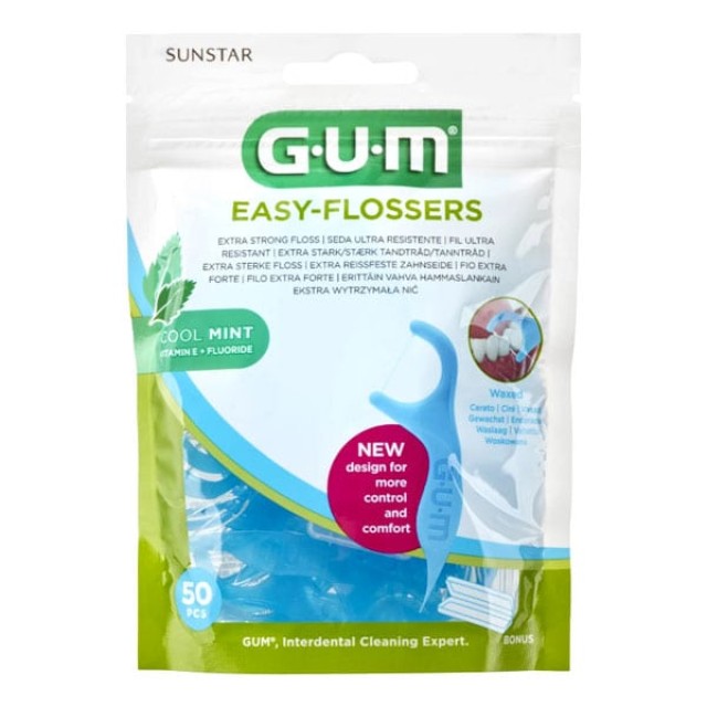 Gum Easy Flossers 890, 50 τεμάχια - Οδοντικό Νήμα Ελαφρώς Κερωμένο σε Διχάλες Μίας Χρήσης