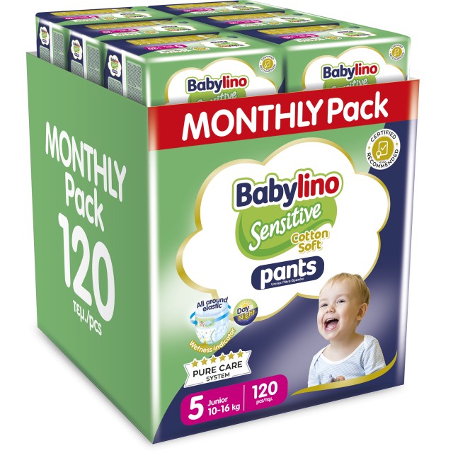 Babylino Pants Cotton Soft Unisex No5 Junior 10-16kg Monthly Pack 120τμχ