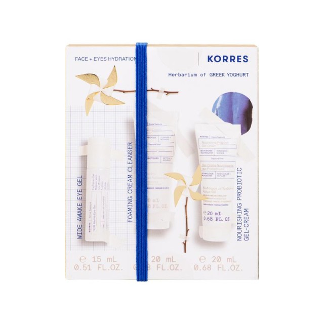 Korres Greek Yoghurt Eye Gel 15ml, Cleanser 20ml & Face Cream 20ml - Ελληνικό Γιαούρτι Πακέτο με Gel Ματιών, Κρέμα Προσώπου & Καθαριστικό