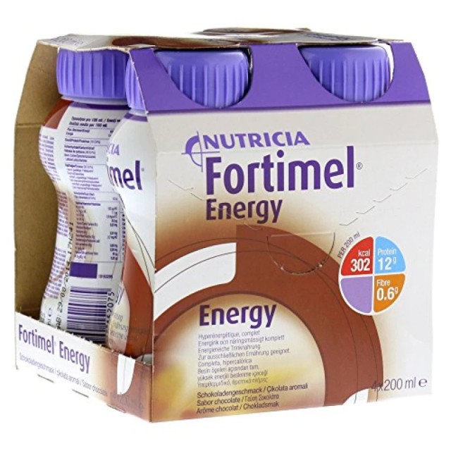 Nutricia Fortimel Energy Chocolate 4x200ml – Θρεπτικό Συμπλήρωμα Διατροφής Πλούσιο σε Πρωτεΐνες με Γεύση Βανίλια