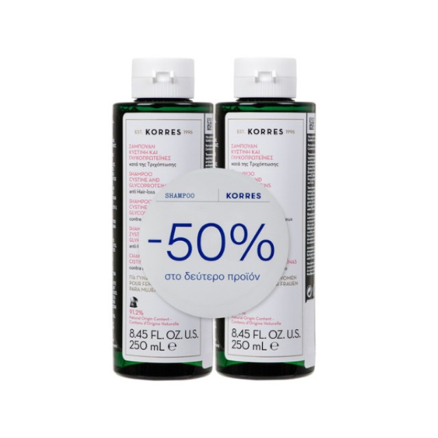 Korres Shampoo anti Hair-loss 250ml - Σαμπουάν Σετ Κατά Της Τριχόπτωσης Για Γυναίκες -50% στο Δεύτερο Προϊόν