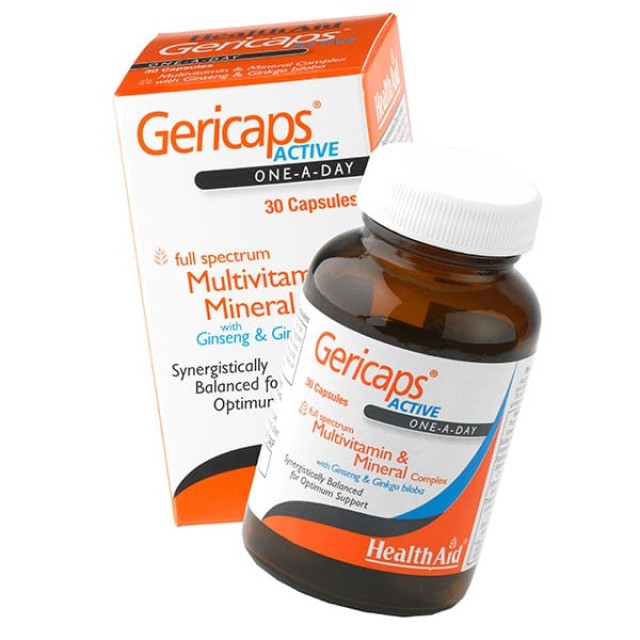 Health Aid Gericaps Active Multivitamins, Ginseng & Ginkgo Biloba 30caps – Συμπλήρωμα με Πολυβιταμίνες για Ενέργεια και Τόνωση
