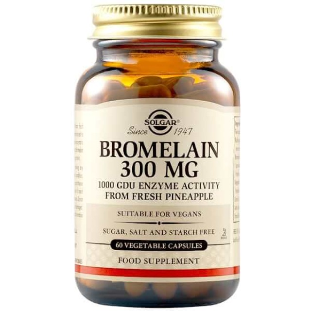 Solgar Bromelain 300mg 60 veg.caps – Βρομελαΐνη Φυσικό Πεπτικό Ένζυμο Που Βοηθά Στην Βελτίωση Της Πέψης
