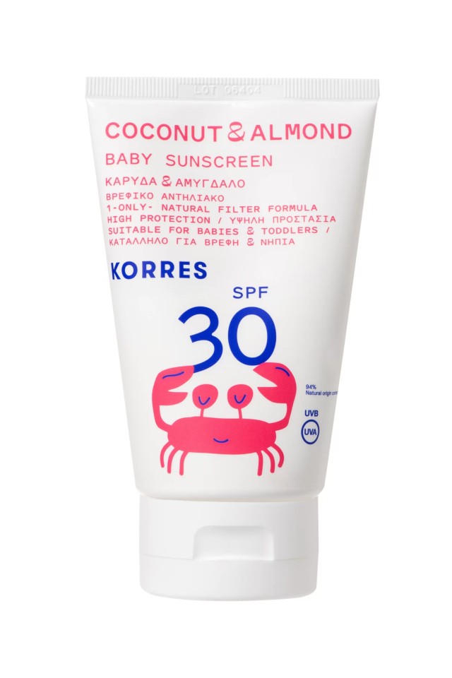 Korres Coconut & Almond Baby Sunscreen SPF30 100ml – Βρεφικό Αντηλιακό με Υψηλή Προστασία για Πρόσωπο & Σώμα