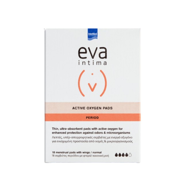 Intermed Eva Intima Active Oxygen Pads 18pads - Λεπτές και Υπερ-απορροφητικές Σερβιέτες με Ενεργό Οξυγόνο