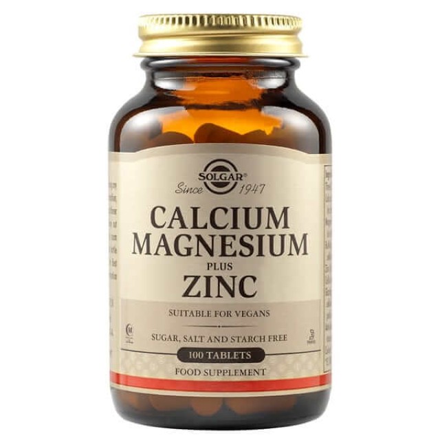 Solgar Calcium Magnesium Plus Zinc 100 ταμπλέτες - Συμπλήρωμα Διατροφής με Ασβέστιο, Μαγνήσιο & Ψευδάργυρο Συντελεί στην Καλή Υγεία των Οστών