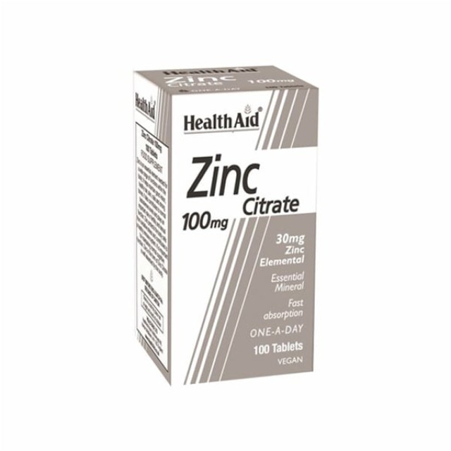 Health Aid Zinc Citrate 100mg 100tabs - Συμπλήρωμα Διατροφής με Ψευδάργυρο για Ενίσχυση του Ανοσοποιητικού & την Καλή Υγεία Δέρματος