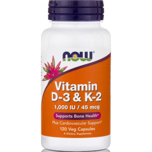 Now Foods Vitamin D-3 & K-2 1000IU 120 Κάψουλες - Συμπλήρωμα διατροφής για υγιή ανάπτυξη και συντήρηση του μυοσκελετικού συστήματος