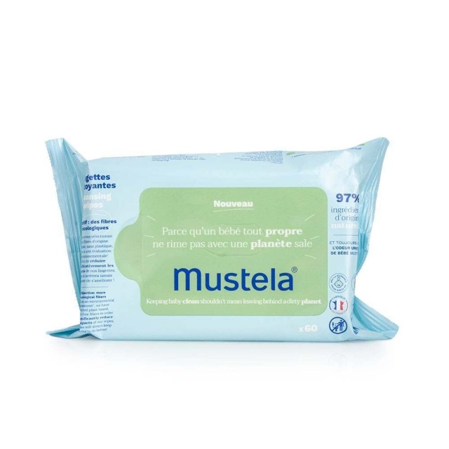 Mustela Eco-Responsible Natural Fiber Cleansing Wipes 60τμχ. - Απαλά Μαντηλάκια Καθαρισμού για Παιδιά