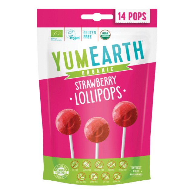 YumEarth Organic Pops 14 τεμάχια x 87g - Γλειφιτζούρια Φράουλα