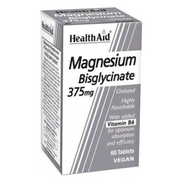 Health Aid Magnesium Bisglycinate 375mg & Vitamin B6 60tabs – Συμπλήρωμα με Χηλικό Μαγνήσιο & Βιταμίνη Β6