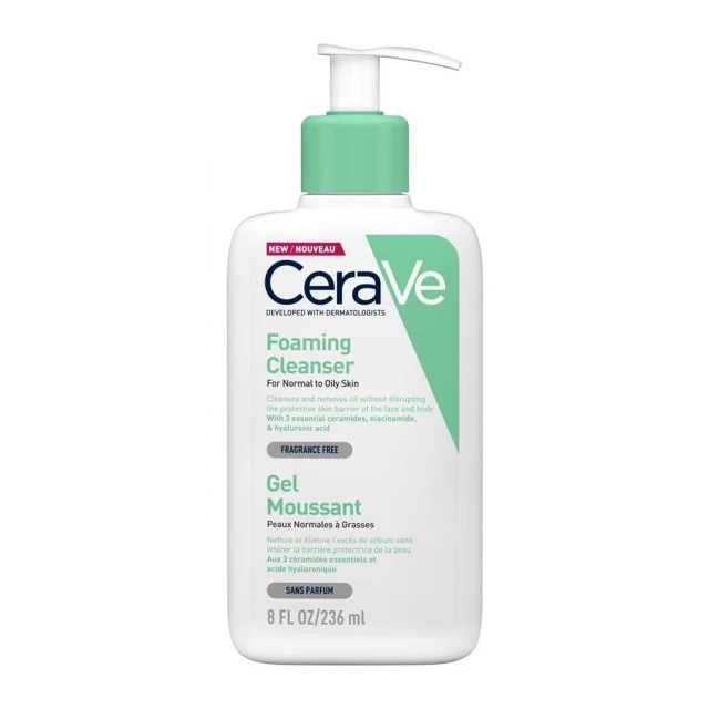 CeraVe Foaming Cleanser Gel Normal to Oily Skin 236ml – Καθαριστικό Προσώπου & Σώματος για κανονικές προς λιπαρές επιδερμίδες