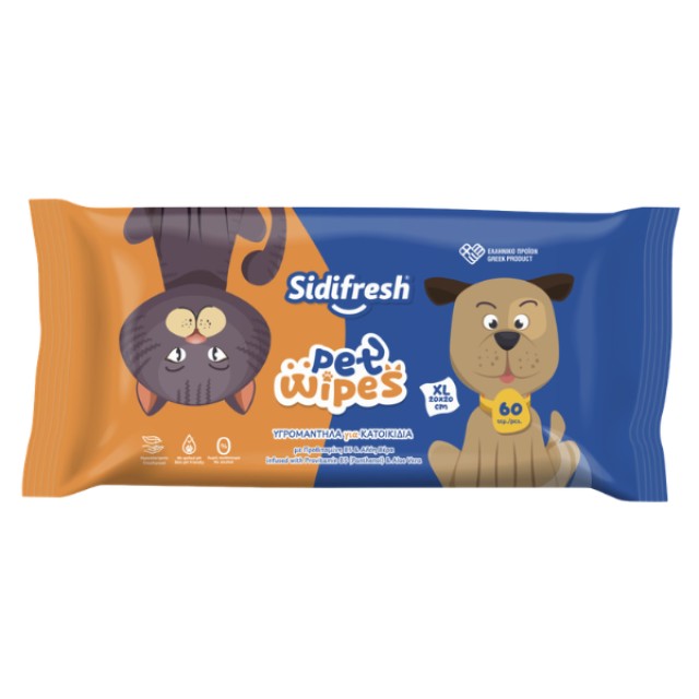 Sidifresh Pet Wipes XL 20cmX20cm 60τμχ.