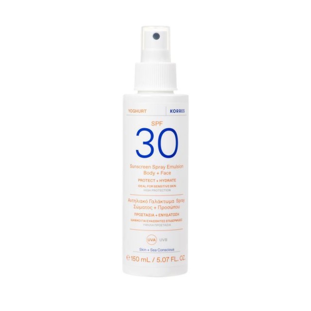 Korres Yoghurt Sunscreen Spray Emulsion Body & Face SPF30 150ml - Αντηλιακό Γαλάκτωμα Spray Σώματος & Προσώπου