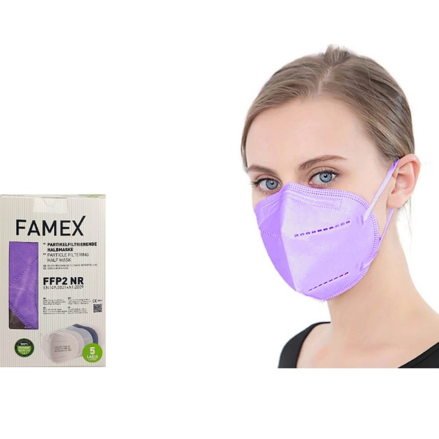 FAMEX Μάσκα προσώπου FFP2 KN95 Λιλά Χρώμα 10τμχ.