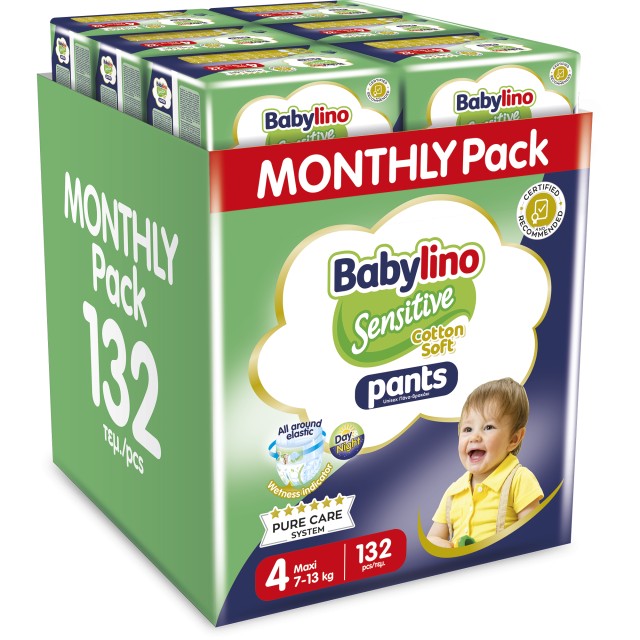 Babylino Pants Cotton Soft Unisex No4 Maxi 7-13kg Monthly Pack 132 τεμ