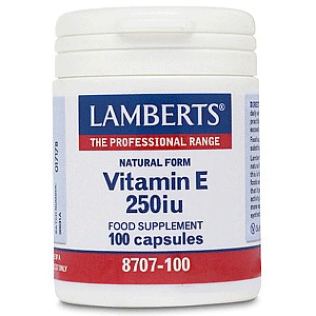 Lamberts Vitamin E 250IU 100 Κάψουλες - Συμπλήρωμα διατροφής βιταμίνης Ε σε φυσική μορφή