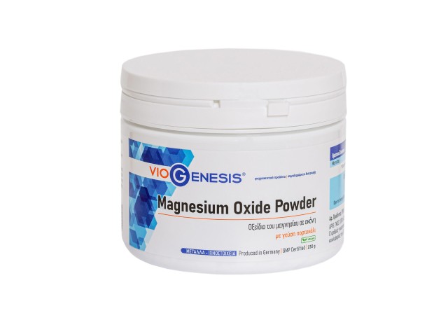 Viogenesis Magnesium Oxide Powder Orange Flavour 230g - Οξείδιο Μαγνησίου με Γεύση Πορτοκάλι