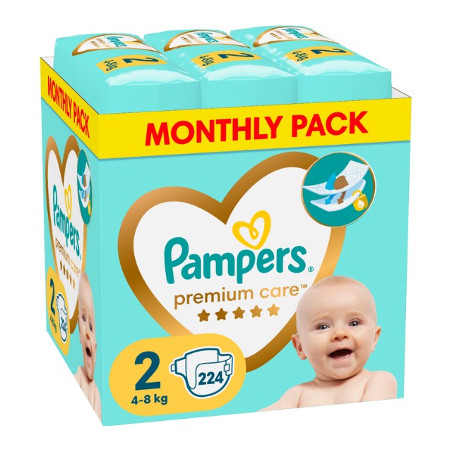 Pampers Premium Care No2 (4-8 kg) 224 τμχ. Monthly Pack