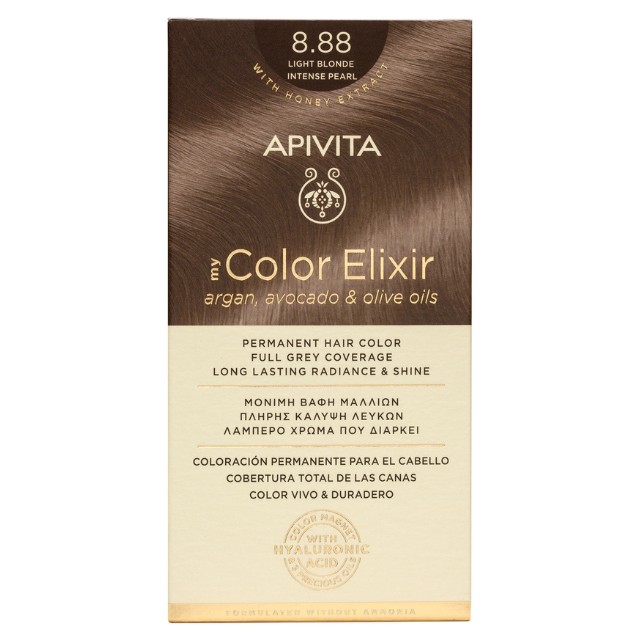 Apivita My Color Elixir – Βαφή μαλλιών χωρίς αμμωνία - 8.88 (Ξανθό ανοιχτό έντονο περλέ)