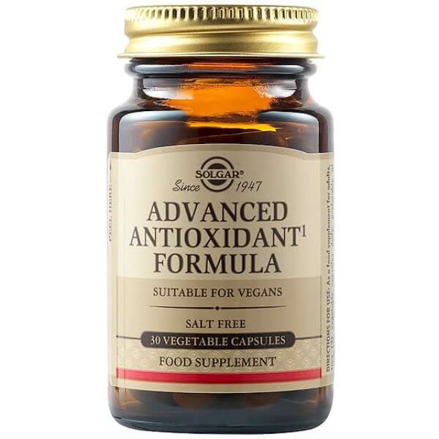 Solgar Advanced Antioxidant Formula 30 κάψουλες - Φυτικές Κάψουλες με Αντιοξειδωτική Φόρμουλα με Βιταμίνες & Μέταλλα