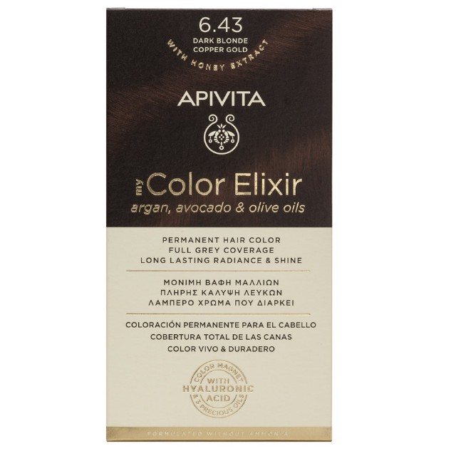 Apivita My Color Elixir – Βαφή μαλλιών χωρίς αμμωνία - 6.43 (Ξανθό σκούρο χάλκινο μελί)