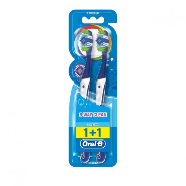 Oral-B Complete Clean 5 Way 40 Medium Οδοντόβουρτσα Μέτρια 2τμχ 1+1 ΔΩΡΟ