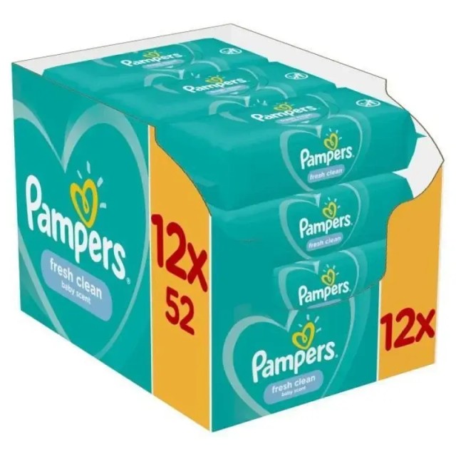 Pampers Fresh Clean Wipes – Μωρομάντηλα 12 x 52τμχ.