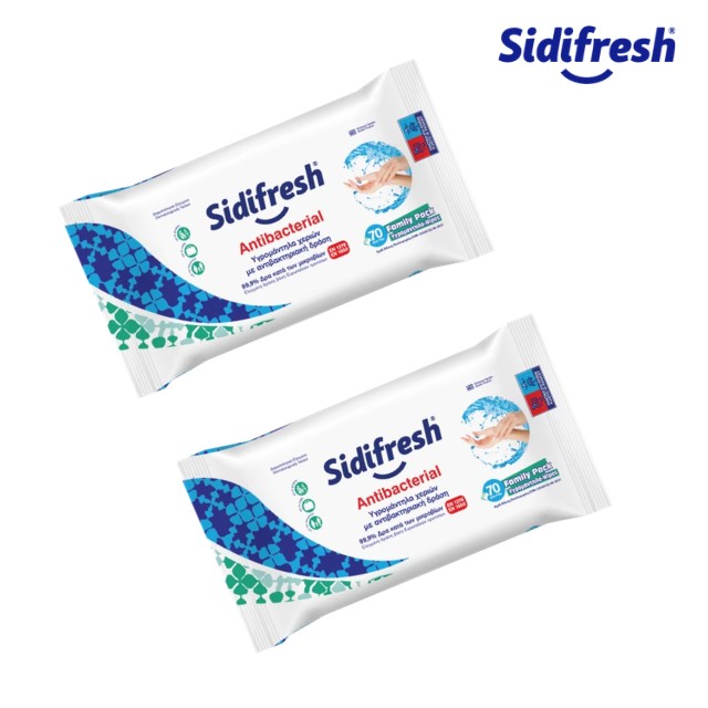 Sidifresh Antibacterial  140τμχ. (2x70τμχ.) - Υγρομάντηλα χεριών αντιβακτηριδιακά