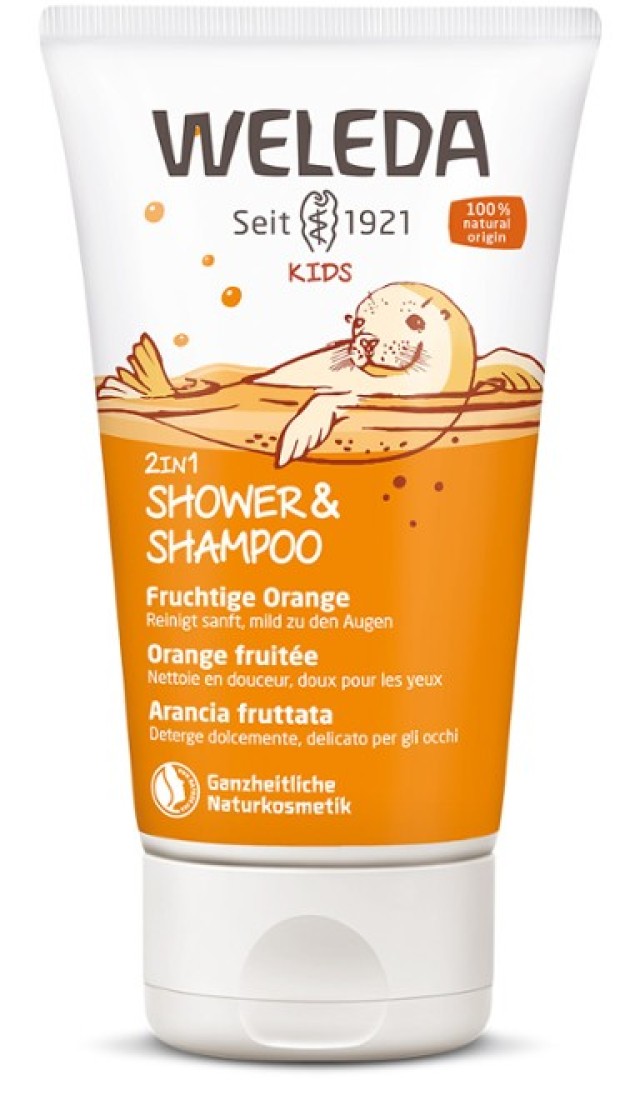 Weleda 2in1 Shower & Shampoo 150ml - Παιδικό Σαμπουάν & Αφρόλουτρο Φρουτώδες Πορτοκάλι