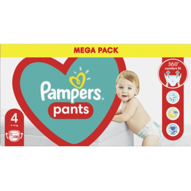 Pampers Pants No 4 (9-15kg) - Mega Pack 108 τμχ.