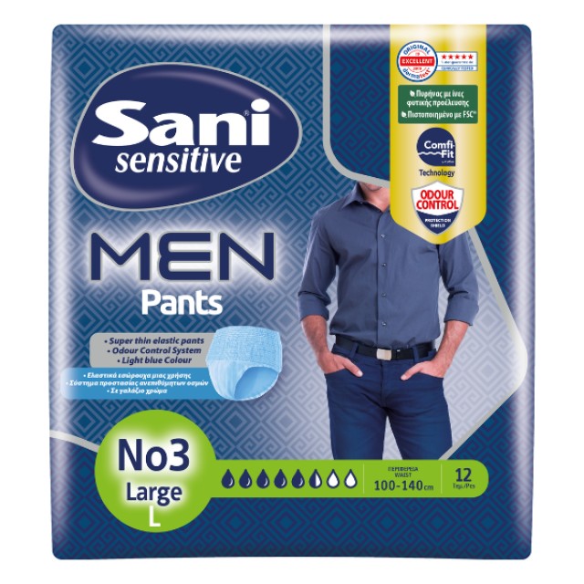 Sani Sensitive Men Pants Νο3 Large 12τμχ. - Ανδρικό Ελαστικό Εσώρουχο Ακράτειας